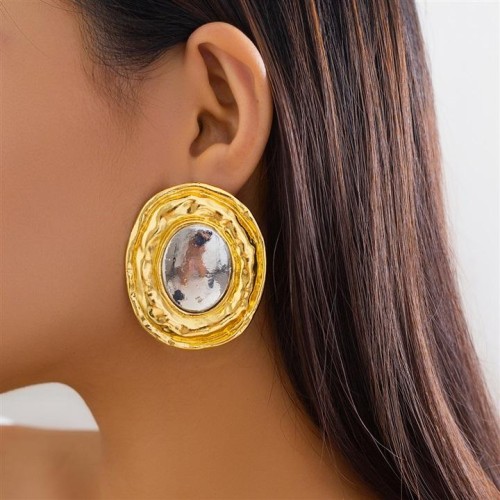occidental style  exaggerating Metal wind Oval surface earrings  fashion retro color geometry big 