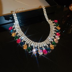 occidental style exaggerating square diamond tassel necklace fashion clavicle ..