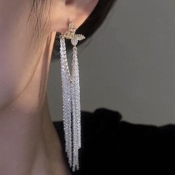  gold silver zircon butterfly tassel earrings perso