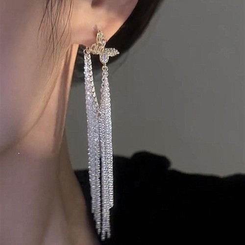  gold silver zircon butterfly tassel earrings perso