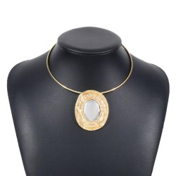 occidental style splice Oval mirror necklace  Metal color pendantnecklace Collar