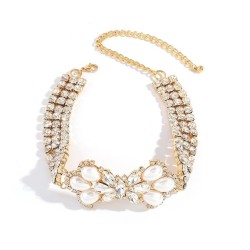 occidental style retro flash diamond Pearl bow necklace  Ladies wind personali..
