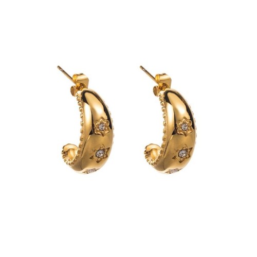E wind personality retro earrings  stainless steel diamond temperament geometry trend buckle woman