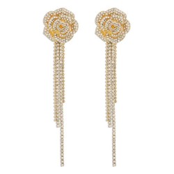 E retro fully-jewelled three-dimensional flower earrings  elegant samll tassel..