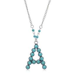 ethnic style long necklace woman retro mosaic turquoise WordD F  chain Alloy c..