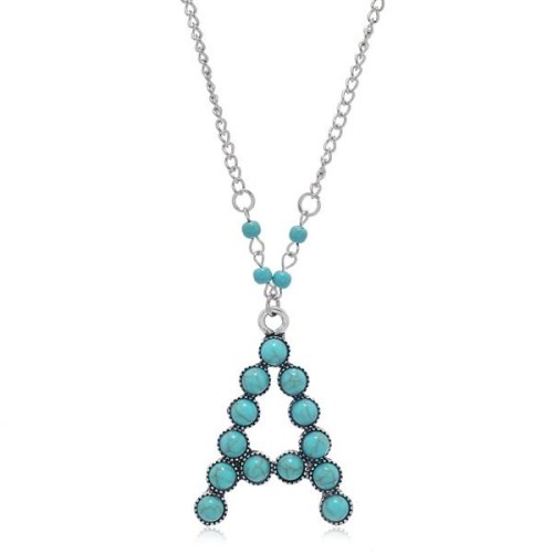 ethnic style long necklace woman retro mosaic turquoise WordD F  chain Alloy clavicle chain