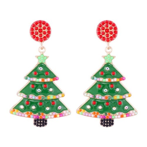 christmas all-Purpose Earring  occidental style fashion cartoon christmas tree ear stud Pearl enamel