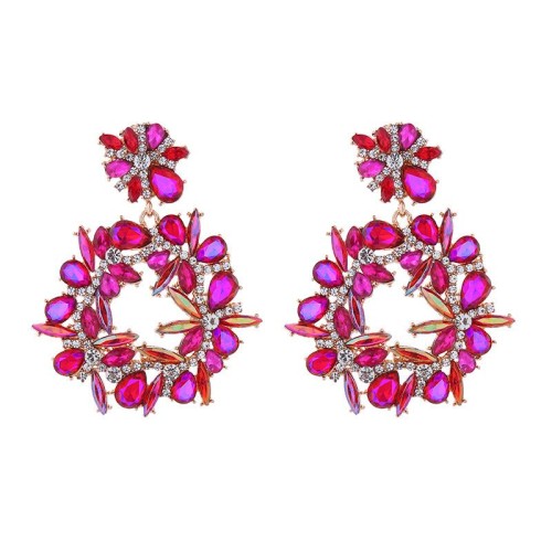 silver fashion temperament super colorful diamond earrings Alloy diamond exaggerating high