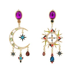 medium earrings colorful diamond Earring woman occidental style retro star Moo..