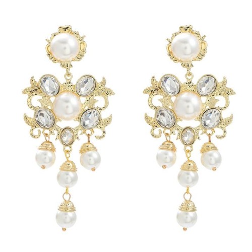 autumn flowers earrings occidental style exaggerating Earring woman Alloy diamond embed Pearl fashion retro ban