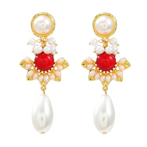 occidental style retro earrings flowers Earring woman Alloy embed Pearl earring elegant Street Snap