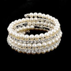 Korean style multilayer Pearl Rhinestone bangle woman elegant flash diamond el..