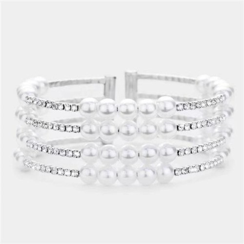 occidental style brief layer Pearl opening bangle bride wedding Rhinestone crystal bracelet woman