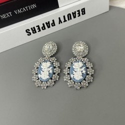 occidental style retro personality flash diamond geometry Oval carving earring..