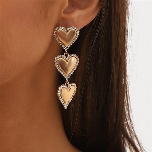 E Metal wind multilayer love earrings  personality retro samll sweet embed earring