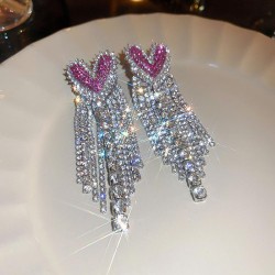 silver exaggerating diamond love tassel earrings occidental style high earring
