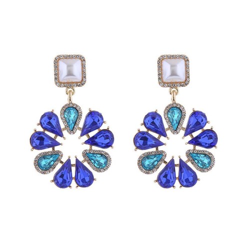 silver Round Alloy fully-jewelled flowers Pearl earrings woman occidental style fashion samll