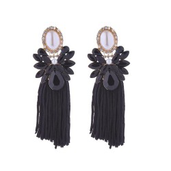 occidental style silver long style tassel diamond Pearl earrings fashion high ..