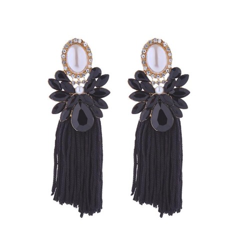 occidental style silver long style tassel diamond Pearl earrings fashion high Bohemian style temperament Earring