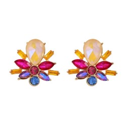 ins wind colorful diamond earrings fully-jewelled flowers ear stud woman occid..