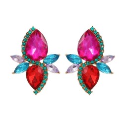 colorful diamond earrings diamond flowers ear stud woman occidental style exag..