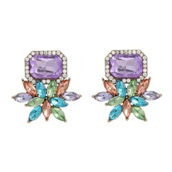 fashion colorful diamond earrings fully-jewelled flowers ear stud woman exagge..