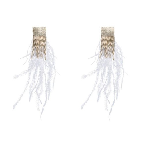 Autumn and Winter occidental style earrings woman Alloy diamond long style feather tassel Earring Bohemia