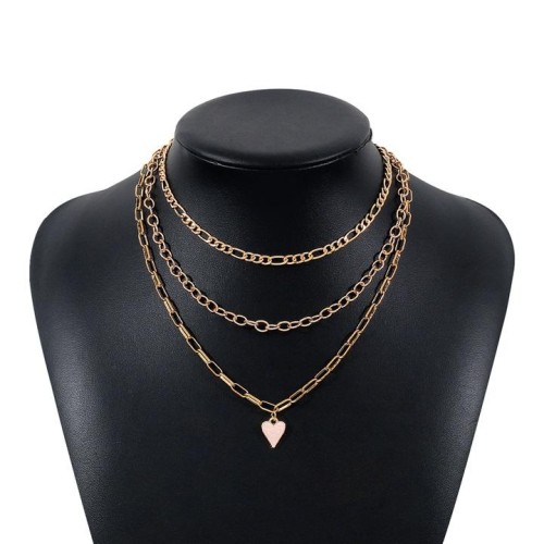 occidental style samll multilayer enamel color love necklace  brief Metal wind chain chain