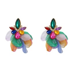 colorful diamond earrings flowers ear stud woman exaggerating occidental style..