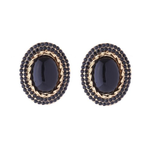 retro palace wind geometry Round earrings Alloy diamond embed resin ear stud fashion brief