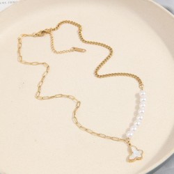 fine fashionOL butterfly Pearl all-Purpose titanium steel temperament necklace