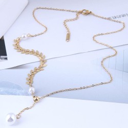 fine Korean style fashion personality sweetOL titanium steel necklace  concise titanium steel high quality Pearl conci