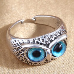 fashion retro owl blue eyes temperament opening ring
