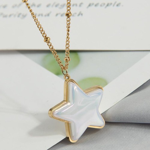 fine fashion sweetOL Five-pointed star Shells titanium steel personality woman necklace