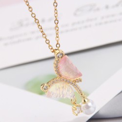 fine Korean style fashion sweetOL bronze embed Zirconium double color butterfl..
