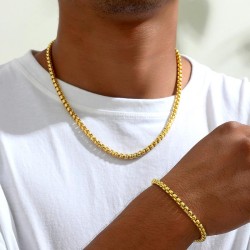Fashionable and Simple Gold Corn Chain Temperament Men Necklace Bracelet Men J..