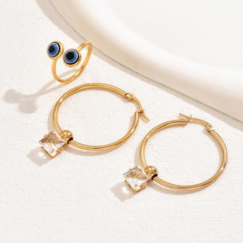 fashion gold stainless steel concise zircon temperament lady ring circle lady set