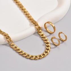 Fashionable and simple stainless steel gold chain necklace smooth ear buckle r..