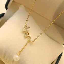 fashion sweetOL bronze tulip Pearl temperament lady necklace