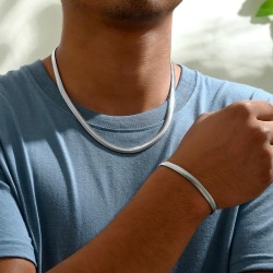 Fashionable and Simple Silver Blade Necklace Bracelet Men Jewelry Set