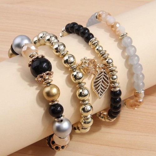 fashion concise noble wind branches and leaves crystal beads all-Purpose multilayer temperament lady bracelet