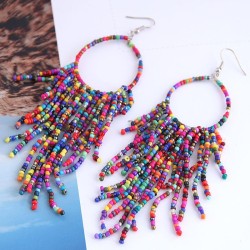 fashion concise Bohemia noble wind color beads tassel temperament lady earring..