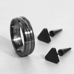 fashion concise black man ear stud ring man set