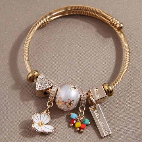 fashion circle Metal all-PurposeDL sweet flowers pendant accessories personality lady bangle