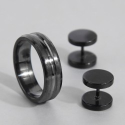 fashion concise black man ear stud ring man set