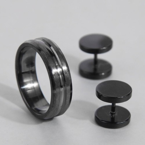 fashion concise black man ear stud ring man set