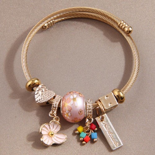 fashion circle Metal all-PurposeDL sweet flowers pendant accessories personality lady bangle
