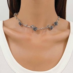  retro black flower necklaceins samll woman rose chain temperament clavicle ch..