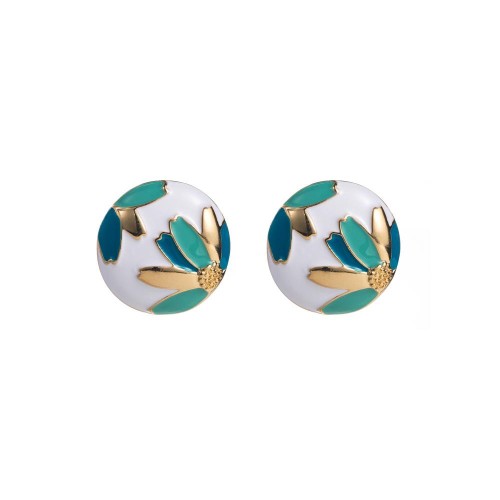 occidental style summer earrings Alloy enamel ear stud woman Round fashion flowers pattern high flowers Earring