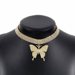occidental style trend fully-jewelled butterfly pendant necklace  retro elegan..